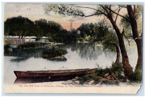 1909 The Old Mill Dam At Riverside Chicago Illinois IL, River Boat Postcard