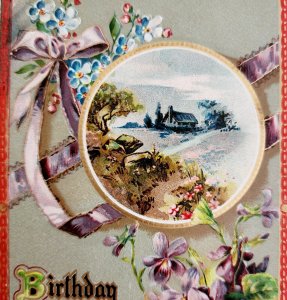 Raphael Tuck Birthday Greetings Postcard 201 1911 Violet Pansies PCBG5E