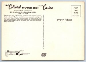 Colonial Motor Inn And Casino, Reno, Nevada, Chrome Split View Postcard