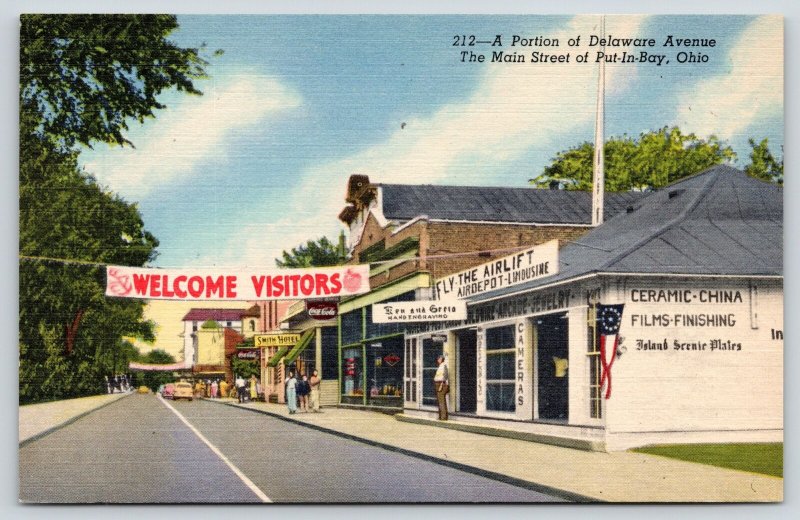Put in Bay Ohio~Delaware Avenue Banner~Airlift Air Depot Limousine~1952 Linen 
