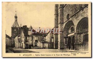 Old Postcard Avallon Église Saint-Lazare and the clock tower