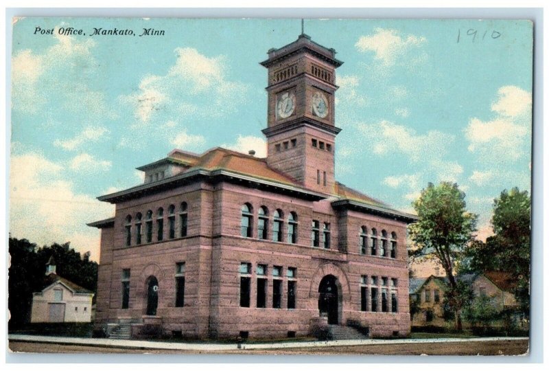 1911 Post Office Exterior Building Mankato Minnesota MN Antique Vintage Postcard