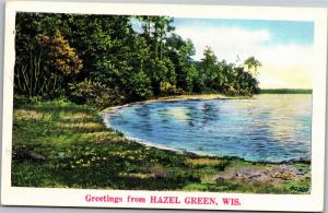 Greetings from Hazel Green Wisconsin Pastoral Scene Vintage Postcard H02