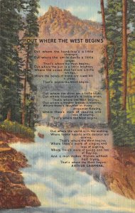 OUT WHERE THE WEST BEGINS Arthur Chapman Poem Rockies c1940s Vintage Postcard