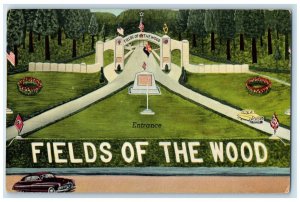 c1940 Main Entrance Fields Of The Wood Exterior Flagpole Road Michigan Postcard