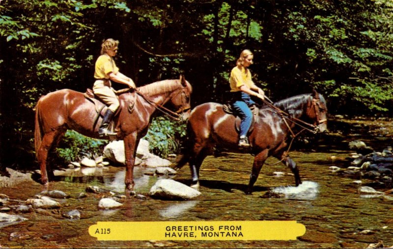 Montana Greetings From Havre With Horseback Riders 1953