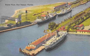 Port Tampa Steamer Ships Aerial View Florida linen postcard