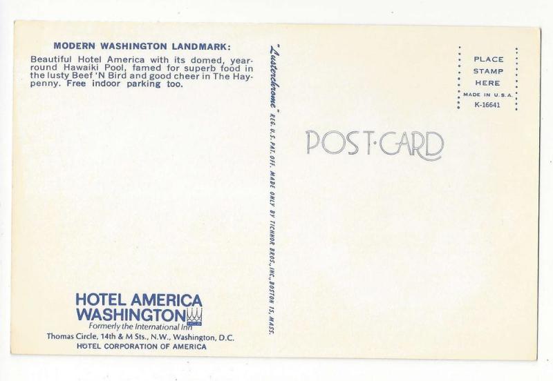 Hotel America Washington D.C. Multiview Vtg Postcard