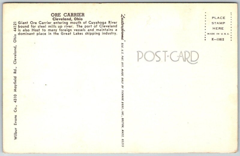 Cleveland Ohio 1950s Postcard Ore Carrier