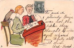 TO PUT IT PLAINLY...H COWHAN~TUCK WRITE AWAY POSTCARD 1905 SPINSTERS & PARROT