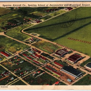 c1940s Tulsa, OK Spartan Aircraft School Aeronautics Airport Linen Airplane A292