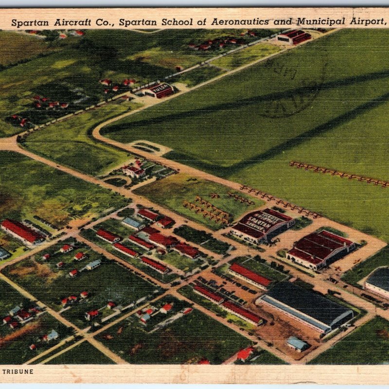 c1940s Tulsa, OK Spartan Aircraft School Aeronautics Airport Linen Airplane A292
