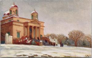 Kiev Ukraine Winter Scene Catholic Church T. Popielska Art Artist Postcard E35