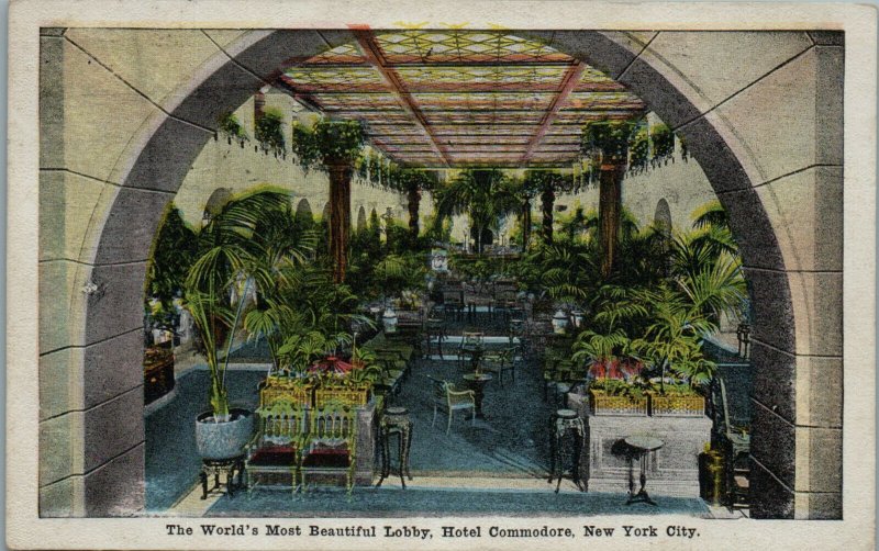 1920s Lobby Hotel Commodore New York City Interior View Postcard