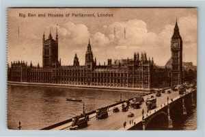 London United Kingdom, Big Ben, Houses Of Parliament, Vintage c1930 Postcard 