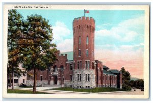 c1920's US Flag, State Armory, Oneonta New York NY Unposted Postcard 