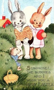 c1910 HAPPY EASTER ANTHROPOMORPHIC BUNNIES CARMEL ILLINOIS EMBOSSE POSTCARD P344