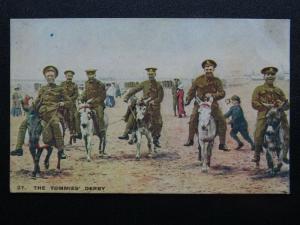 Military WW1 THE TOMMIES DERBY Donkeys on the Beach c1916 Postcard