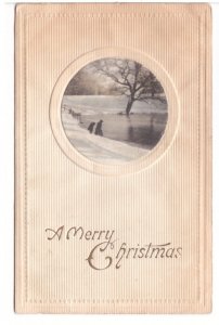 A Merry Christmas, Rural Winter Scene, 1914 Embossed Double Backed Postcard