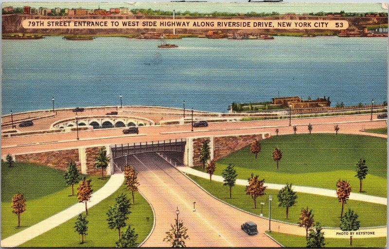 West Side Highway Riverside Drive New York City Linen Cancel WOB Postcard 