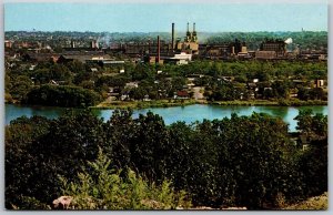 Vtg Akron Ohio OH Industrial Area & Summit Lake 1950s View Postcard