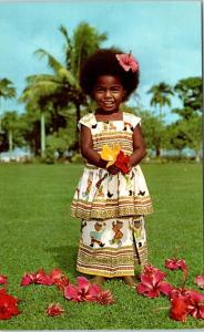 SUVA, FIJI  ELIZABETH, Beautiful Young Girl  w/Hibiscus Flowers  1981  Postcard