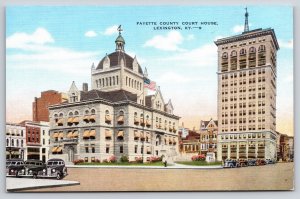 Lexington Kentucky~Fayette County Courthouse On Corner~Vintage Linen Postcard