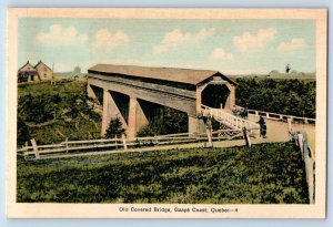 Gaspe Coast Quebec Canada Postcard View Of Old Covered Bridge c1930's Vintage