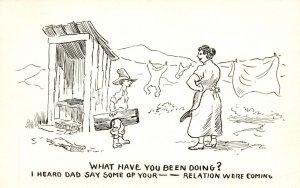 Vintage Postcard 1910's What Have You Been Doing? Mother and Son Drawing Comics