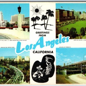 1956 Los Angeles CA Greetings City Hall Pershing Square Wilshire Blvd Teich A218