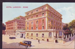 P1398 old unused postcard old cars people hotel ludovisi rome italy