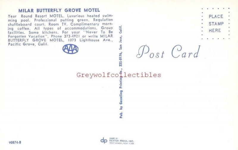 CA, Pacific Grove, California, Mil90874-Bar Butterfly Grove Motel, Dexter Press