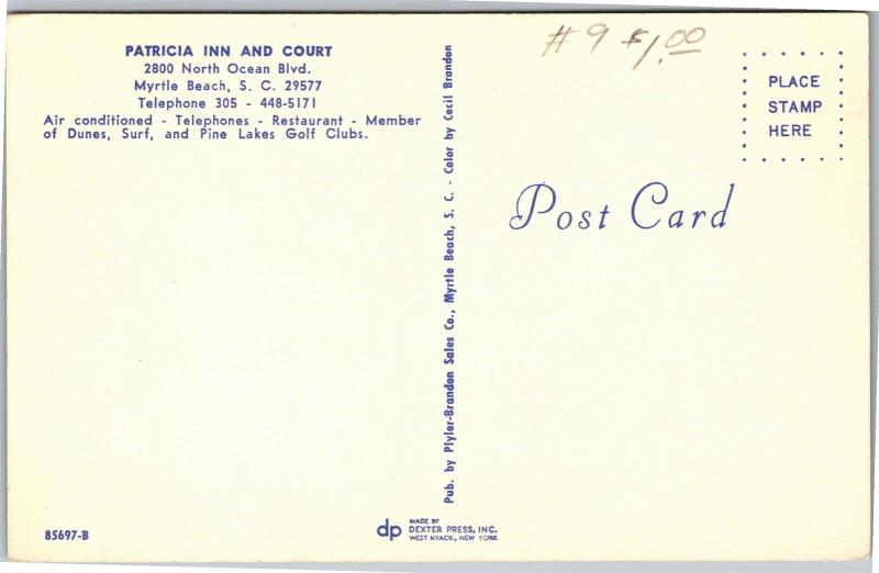Patricia Inn and Court, Ocean Blvd Myrtle Beach SC Vintage Postcard K07