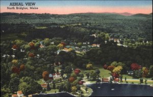 NORTH BRIDGTON ME Aerial View Old LINEN Postcard