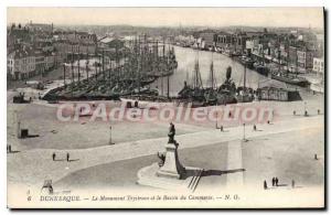 Old Postcard Dunkerque Trystram Monument And The Bassin Du Commerce