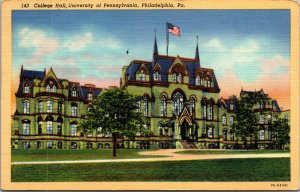 Vtg College Hall University of Pennsylvania Philadelphia PA Linen 1940s Postcard