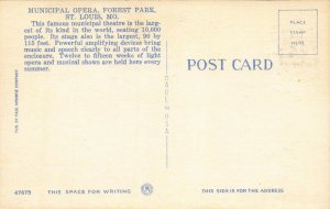 Municipal Opera, Forest Park, St. Louis, Missouri, Early Postcard, Unused