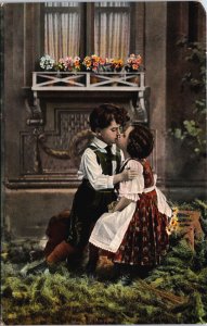 Victorian Style Boy and Girl Kiss Each Other Vintage Postcard C161