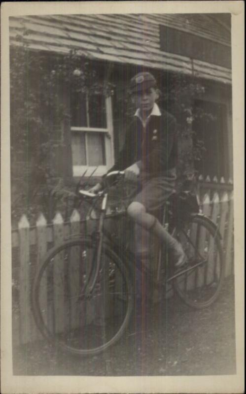 Young Man Cap & High Socks Old Bicycle Vintage Fashion c1920 RPPC