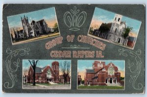 Cedar Rapids Iowa IA Postcard Group Churches Buildings Exterior Multiview 1917