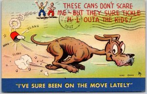 1940's Dog Running Ahead These Cans Don't Scare Me Comic Card Posted Postcard