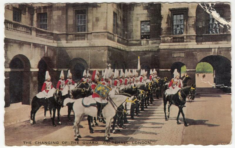 London; Changing Of The Guards, Whitehall PPC 1959 PMK, To M Davidson, Weymouth 