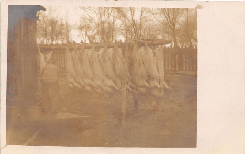 F9/ Occupational Real Photo RPPC Postcard c1910 Pig Pork Slaughter Butcher 18