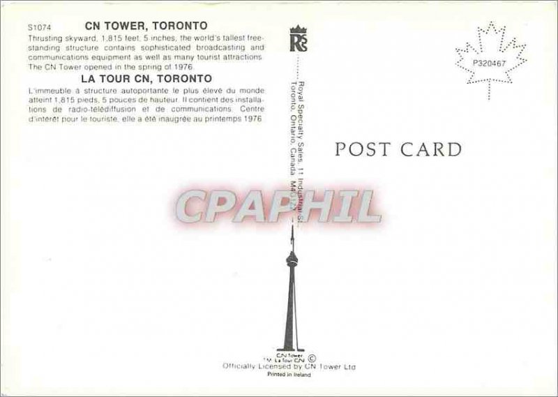 Modern Postcard CN Tower Toronto The building has Freestanding Structure More...