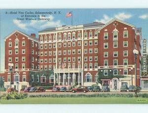 Unused Linen OLD CARS & VAN CURLER HOTEL Schenectady New York NY u8368@