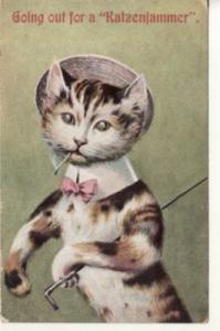 DRESSED CAT with HAT, BOW TIE, CIGARETTE  1909 postcard