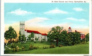 1930s St. Rose Church and Priory Springfield Kentucky Postcard
