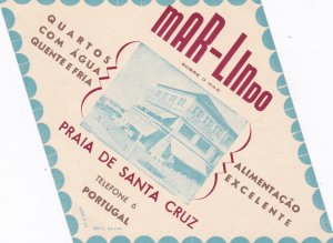 Portugal Praia De Santa Cruz Hotel Mar-Lindo Vintage Luggage Label sk2809