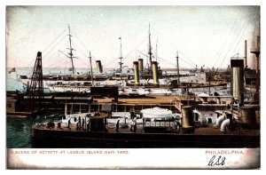 Antique A Scene of Activity at League Island Navy Yard, Boats, Philadelphia, PA