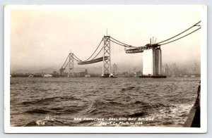 RPPC Photo Postcard, San Francisco CA Bay Bridge Construction, Piggott c1930s P2